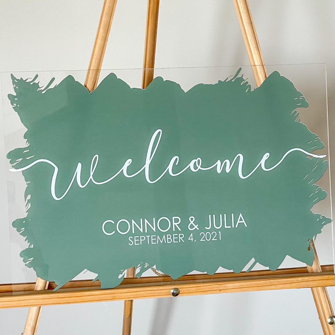 Welcome Wedding Sign with Eucalyptus Illustration | Hand Lettered Acrylic Sign | Welcome Sign | good Welcome Wedding Sign