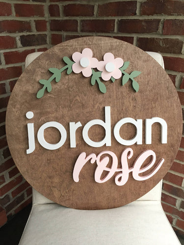 Round Name Sign with Flower - GirlyBuilds